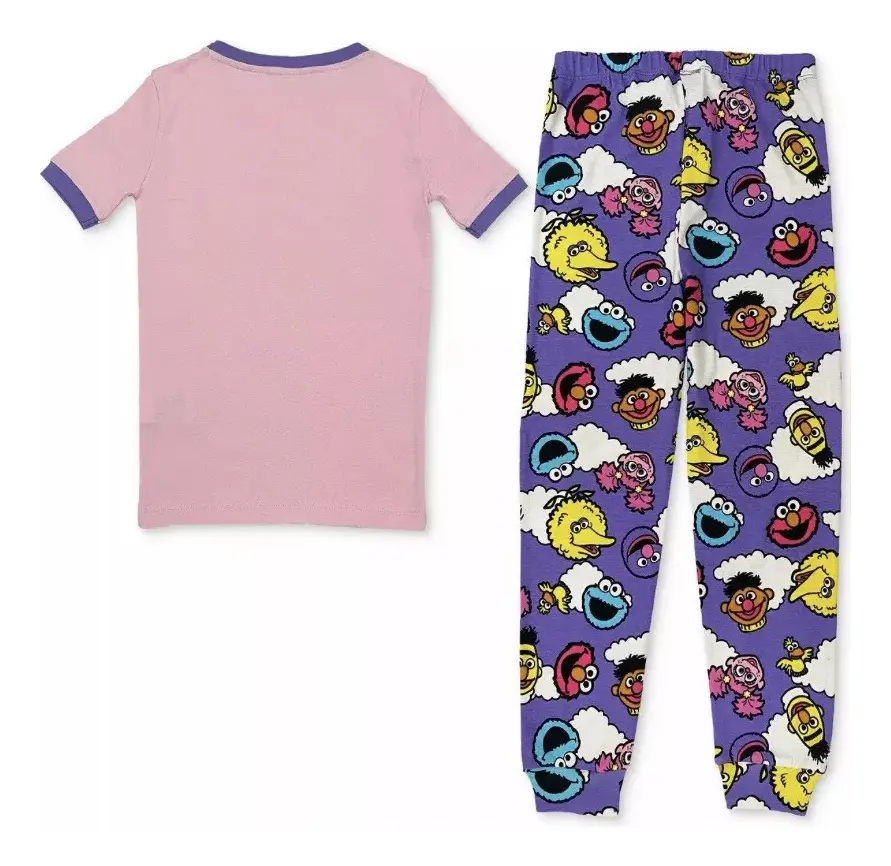 Conjunto De Pijama De 2pcs Para Niñas Plaza Sésamo - Peace Love - Original - Imagen 2