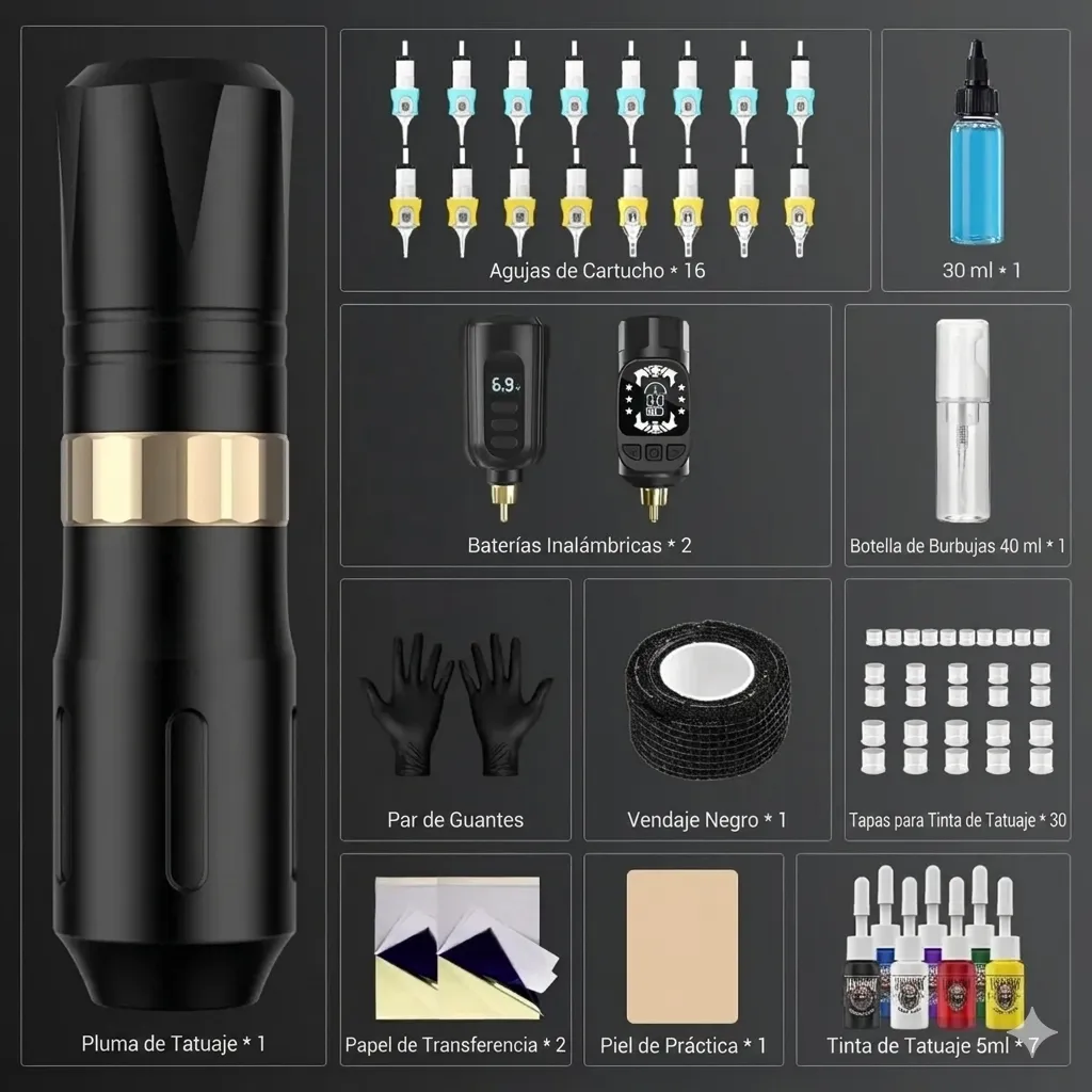 Kit De Pistola De Tatuaje Inalámbrica Pluma Con 2 Baterías - Imagen 6