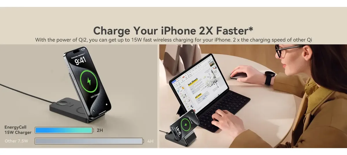 Estación De Carga Inalámbrica 15W Qi2 3 En 1 Para Apple - Energycell - Imagen 9