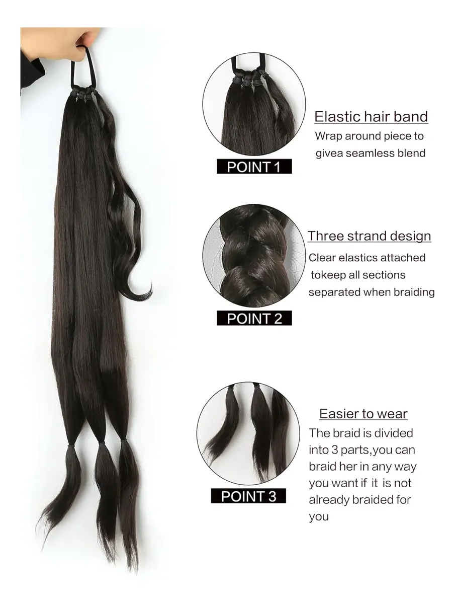 Extensión De Cabello Trenzado 3 En 1 Para Niñas Coleta 76cm - Imagen 5