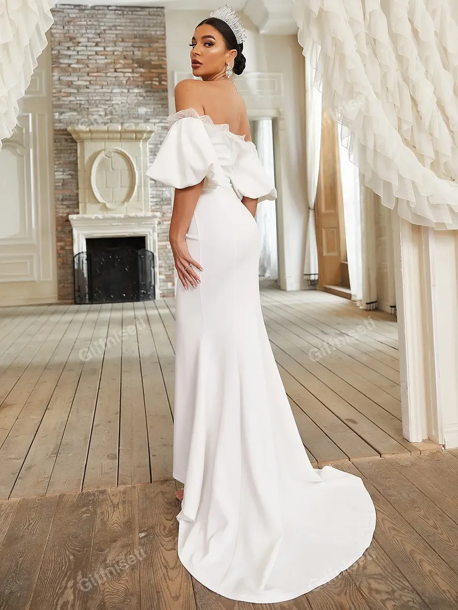 Vestido De Novia de Boda Bajo Sirena De Malla Y Contraste Descubierto - Imagen 3