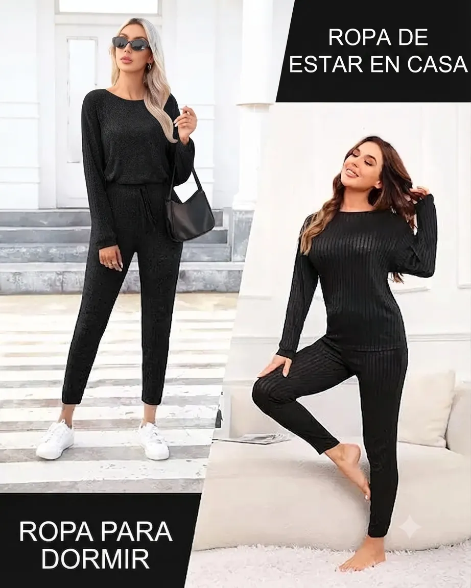 Conjunto De Pijama Para Mujer Manga Larga Con Bolsillos - Imagen 6