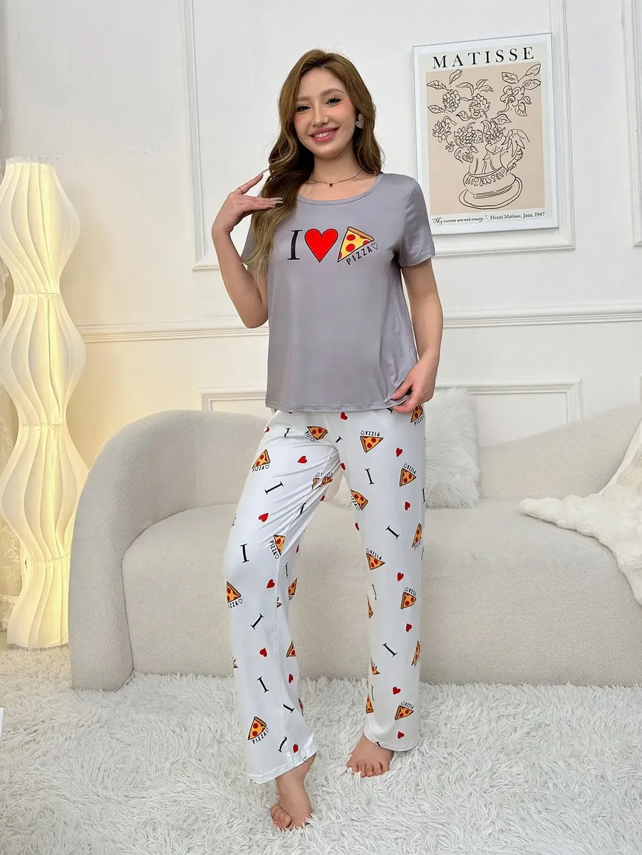 Conjunto De Pijama De Pizza De Manga Corta Y Pantalón Largo - Imagen 6
