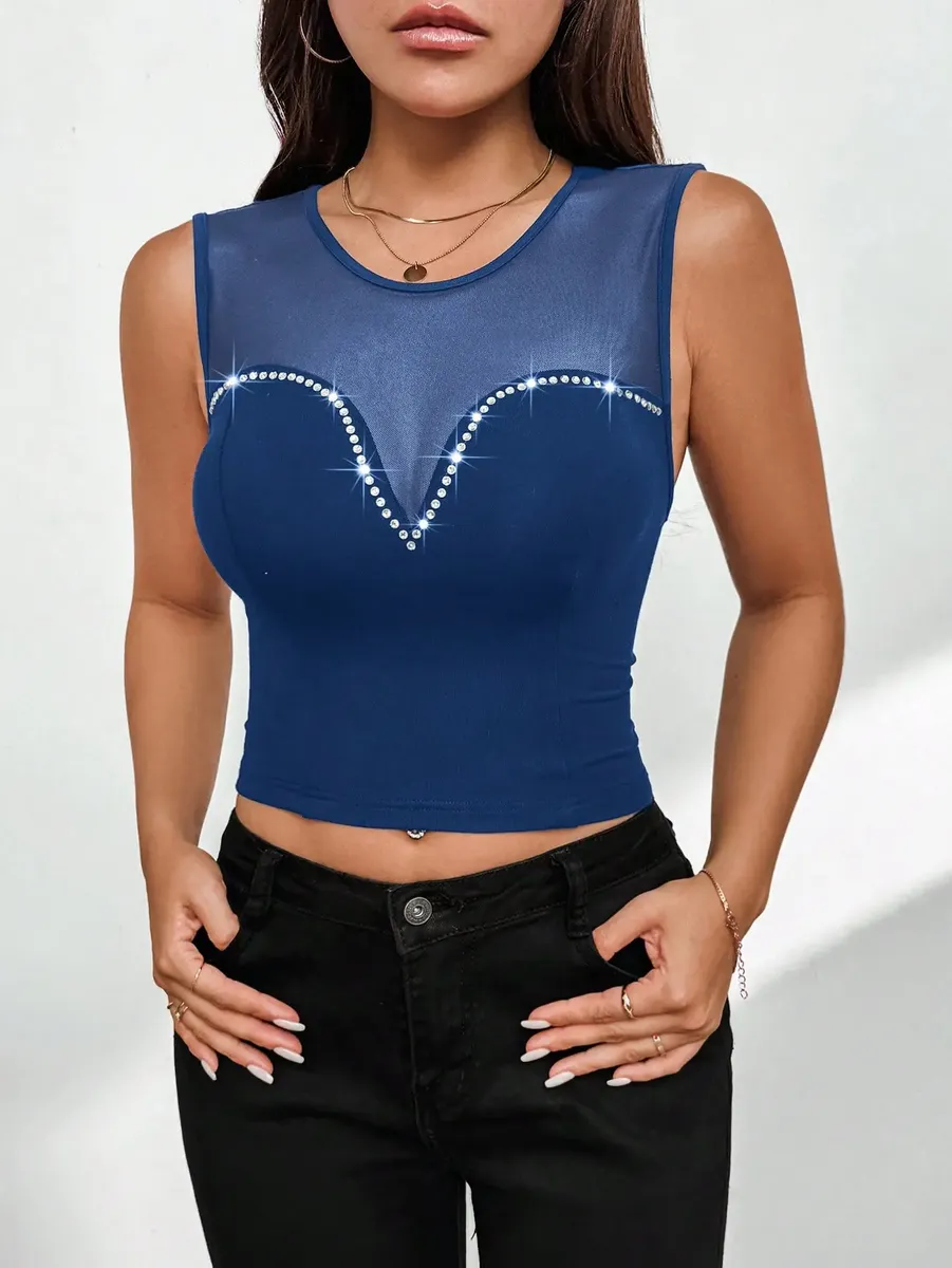 Top Dama De Tanque Transparente Con Diamantes De Imitación - Imagen 3