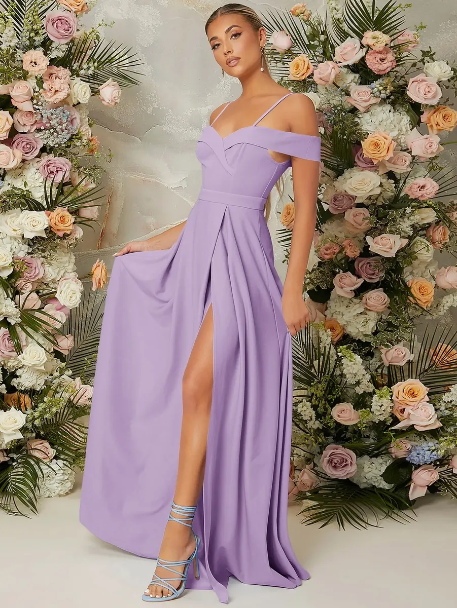 Vestido De Mujer Hombros Descubiertos De Muslo Con Abertura - Imagen 3