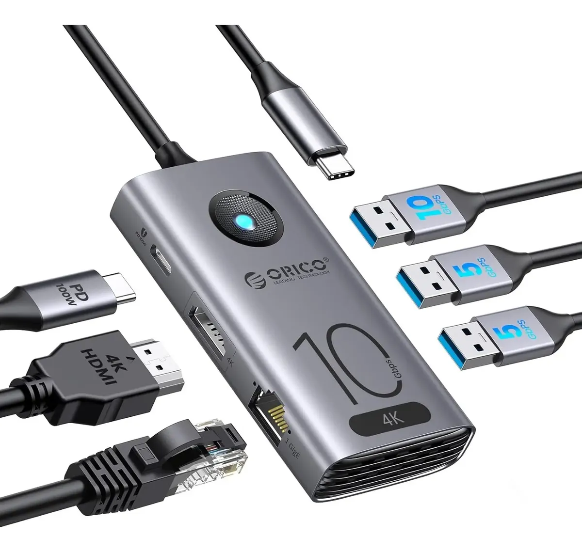Hub USB-C Orico De 10 Gbps Con HDMI 4K 100W PD Estación 6 En 1 Para Laptop