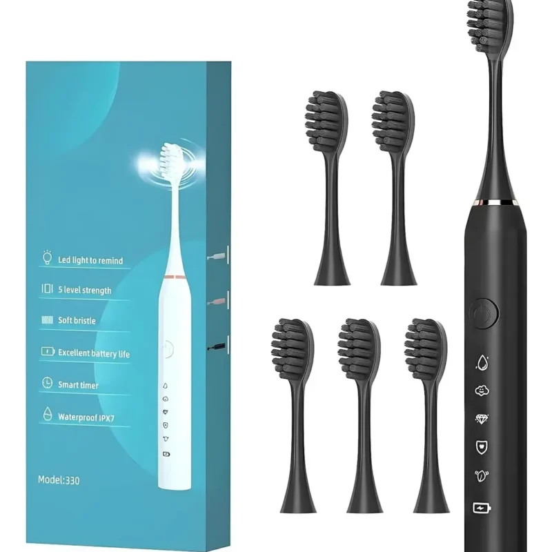 Cepillo De Dientes Eléctrico Para Adultos Recargable 38000 VPM Con Temporizador + 5 Cabezales