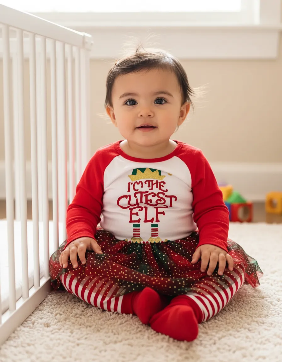 Pijama De Navidad Para Bebé Niña 6-9 Meses - I'm the Cutest Elf y Merry Christmas - Imagen 8