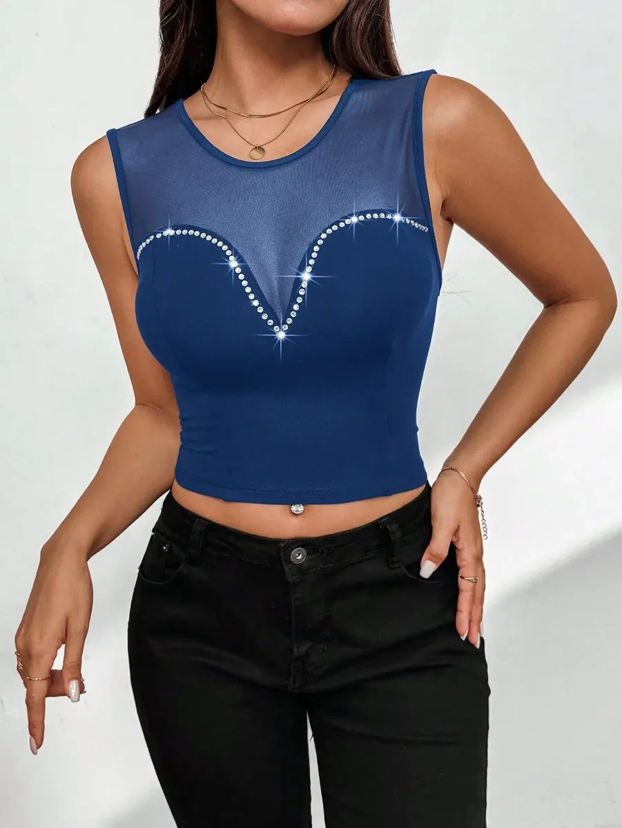 Top Dama De Tanque Transparente Con Diamantes De Imitación - Imagen 5