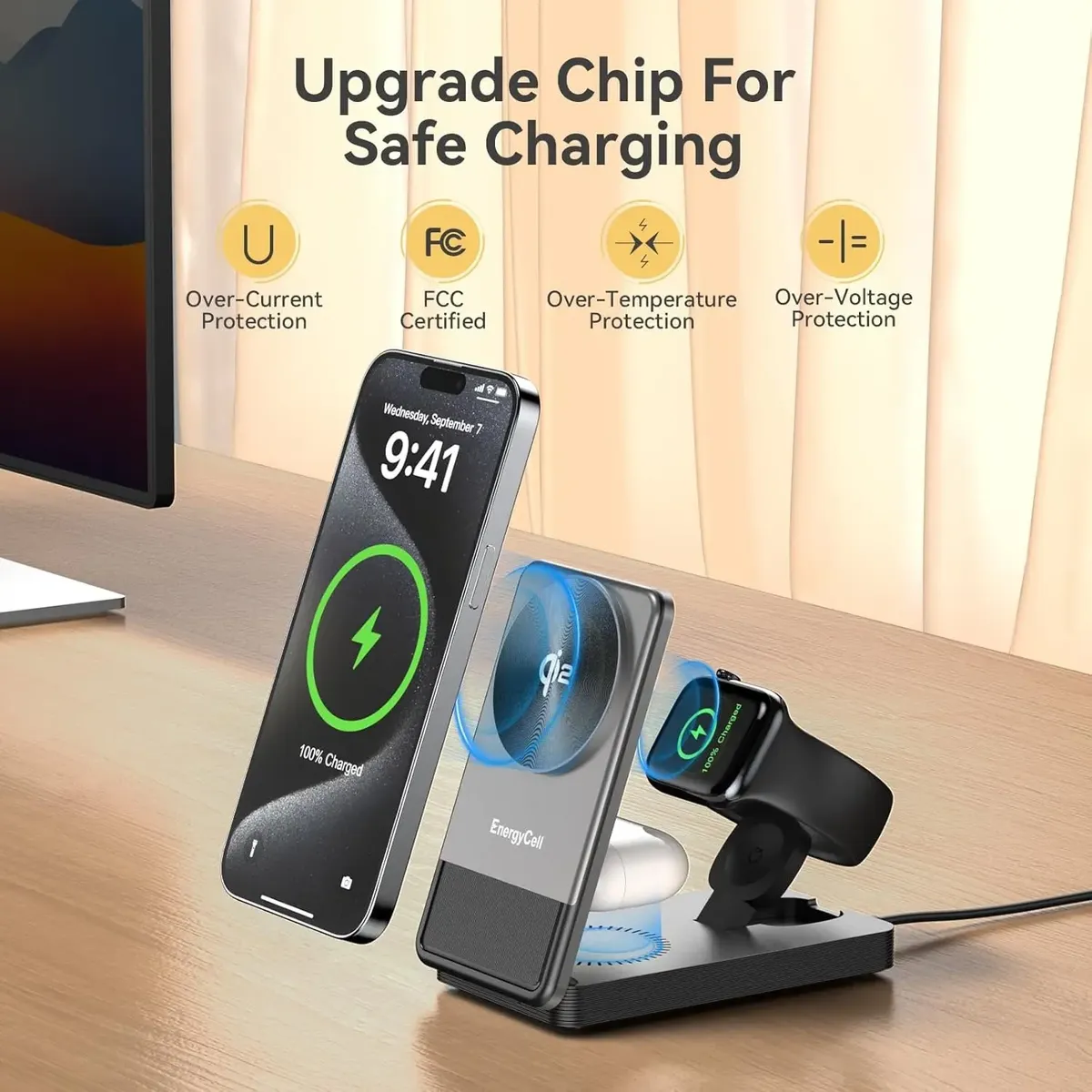 Estación De Carga Inalámbrica 15W Qi2 3 En 1 Para Apple - Energycell - Imagen 5