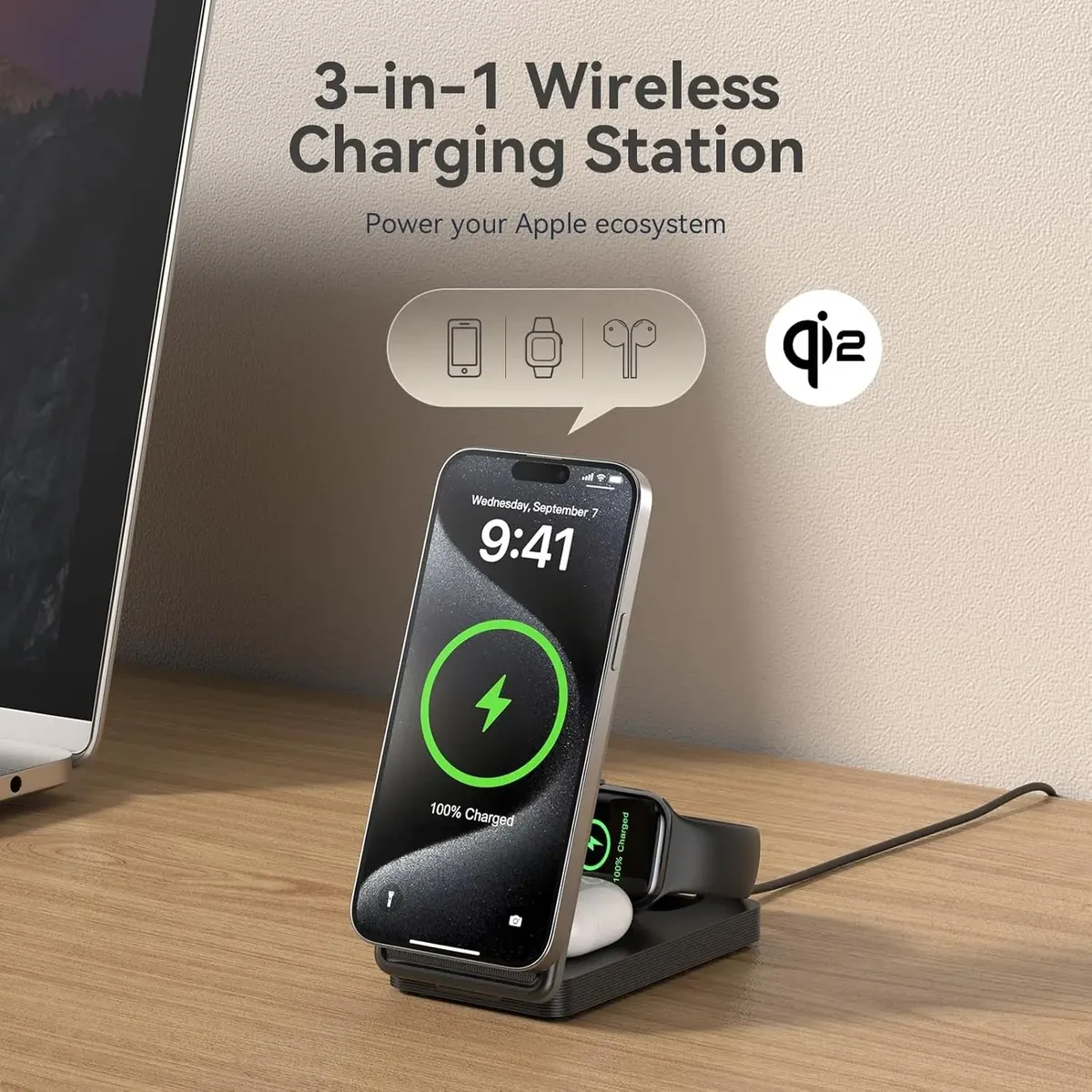 Estación De Carga Inalámbrica 15W Qi2 3 En 1 Para Apple - Energycell - Imagen 2