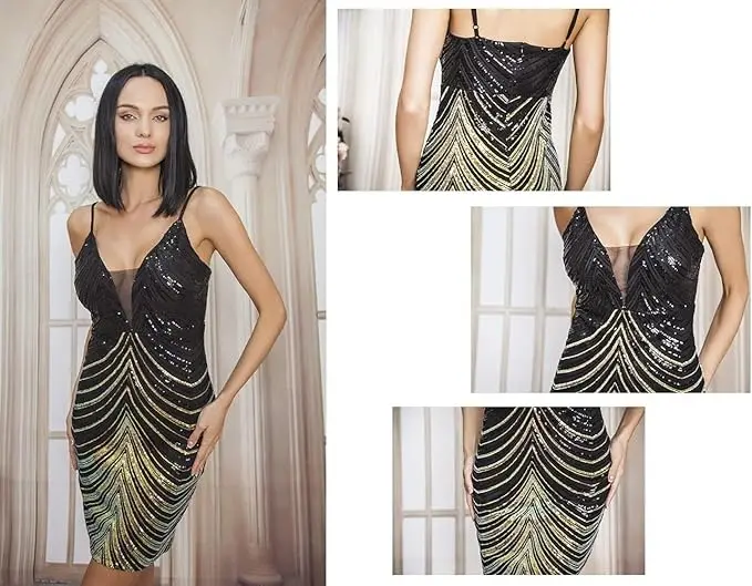 Vestido De Noche Con Lentejuelas Y Escote En V Para Mujer - Imagen 5