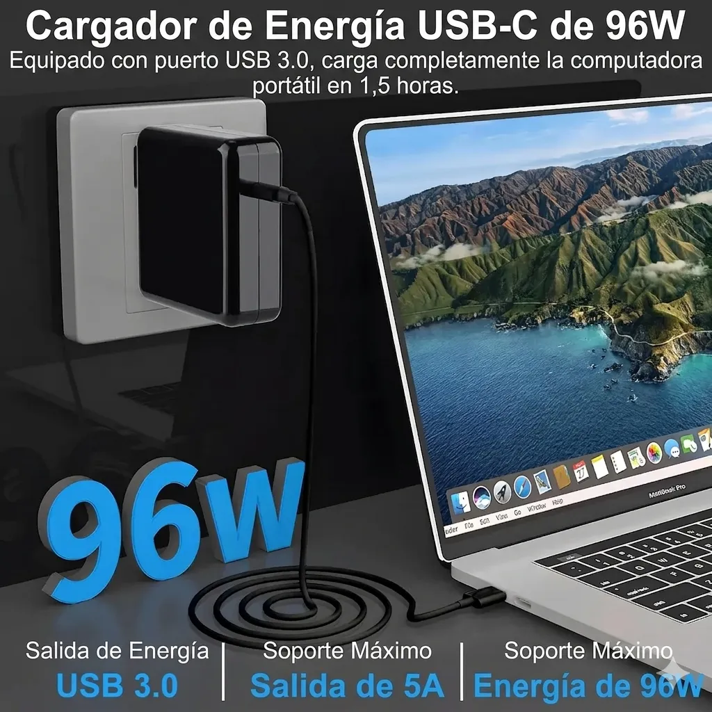 Cargador Usb C Para Laptop Portátil De 96 Watts - Imagen 2