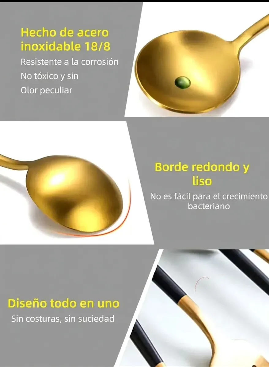 Juego Cubiertos Dorados Acero Inoxidable 4 Piezas Comedor - Imagen 6