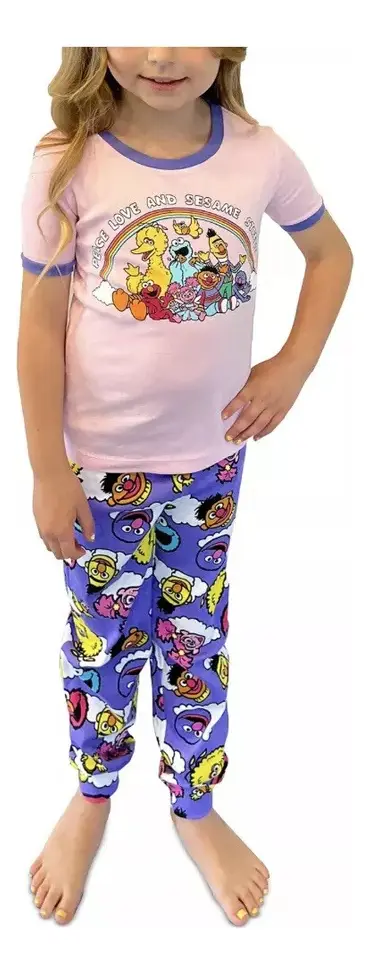 Conjunto De Pijama De 2pcs Para Niñas Plaza Sésamo - Peace Love - Original - Imagen 3