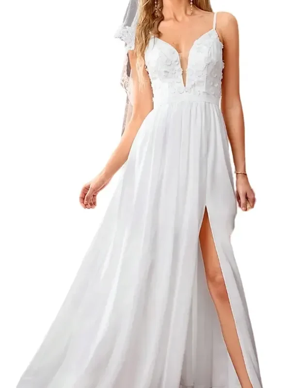 Vestido De Novia Aplique Con Bordado De Hoja De Malla