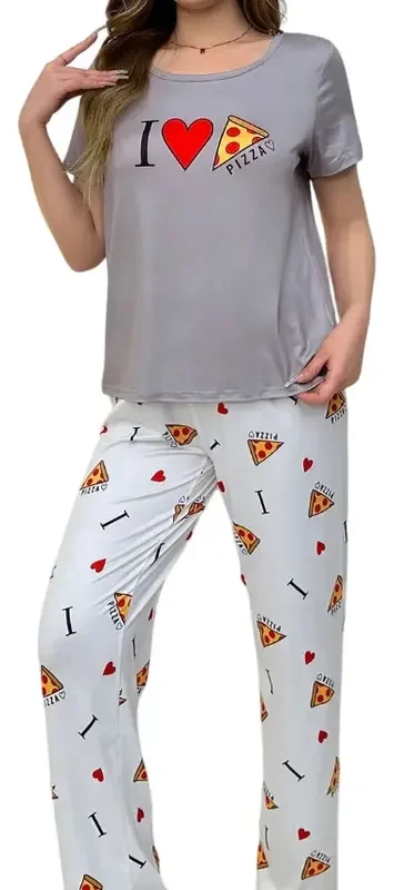Conjunto De Pijama De Pizza De Manga Corta Y Pantalón Largo