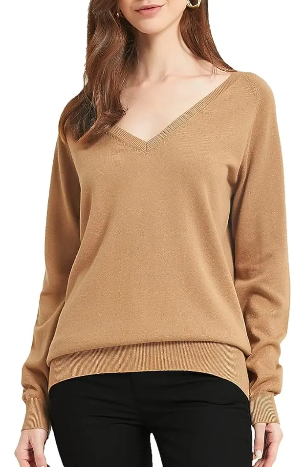 Suéter De Mujer 100% De Algodón Cuello V Manga Larga - Kallspin