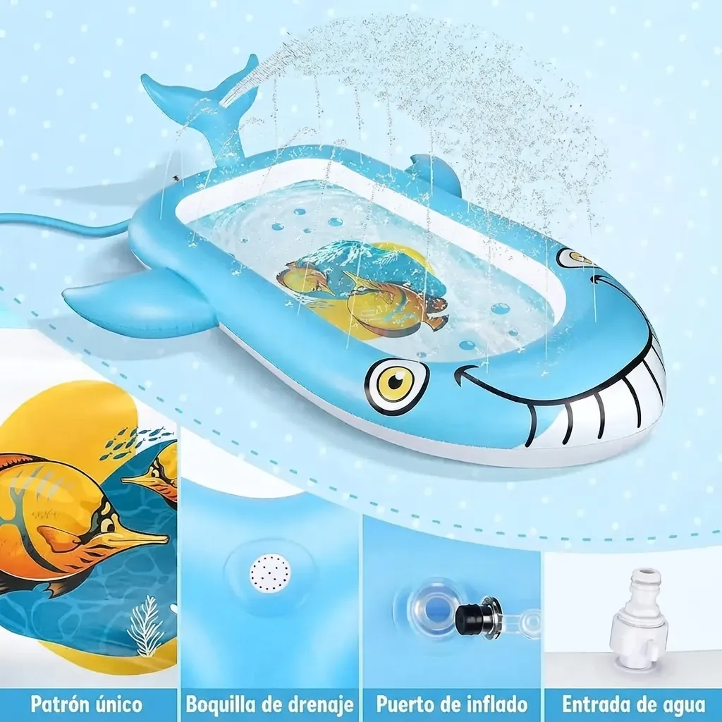 Piscina Inflable Ballena De 1.78m Con Rociadores Para Niños - Imagen 2