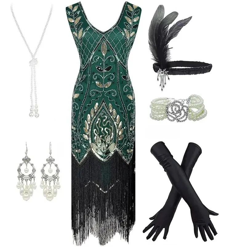 Vestido De Fiesta Estilo Gran Gatsby Con Flecos Y Cuentas - Estilo Flapper