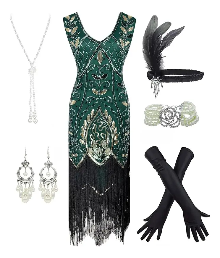 Vestido De Fiesta Estilo Gran Gatsby Con Flecos Y Cuentas - Estilo Flapper