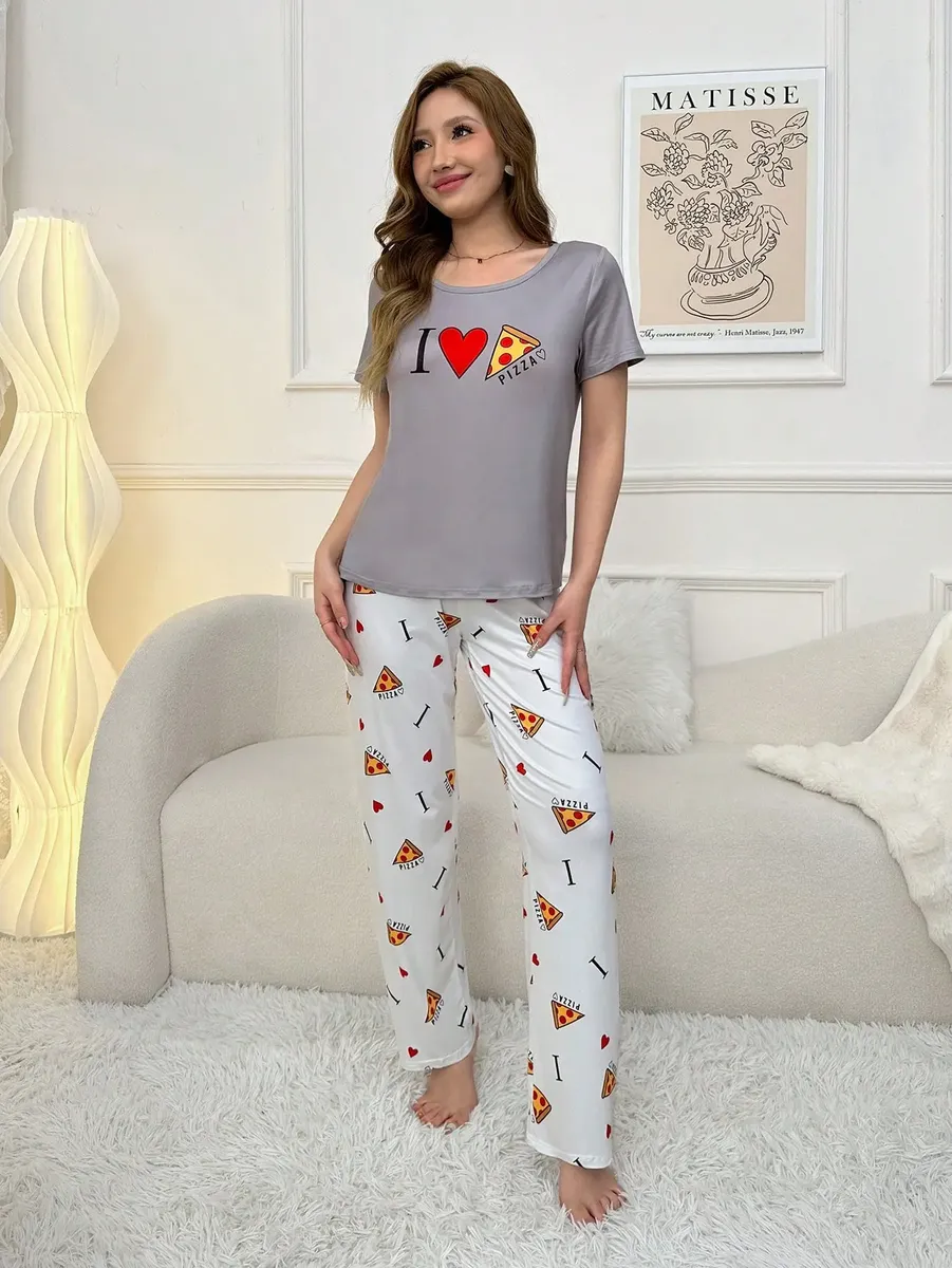 Conjunto De Pijama De Pizza De Manga Corta Y Pantalón Largo - Imagen 7